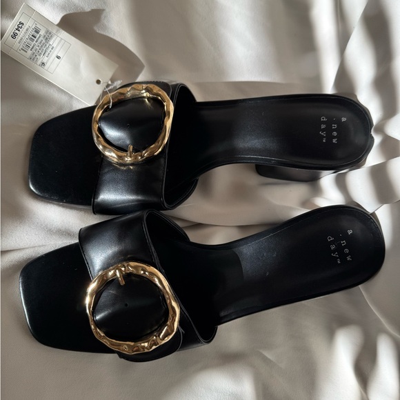 A New Day |Black Slip On Buckle Mule Heels | Size 9 - Picture 6 of 8